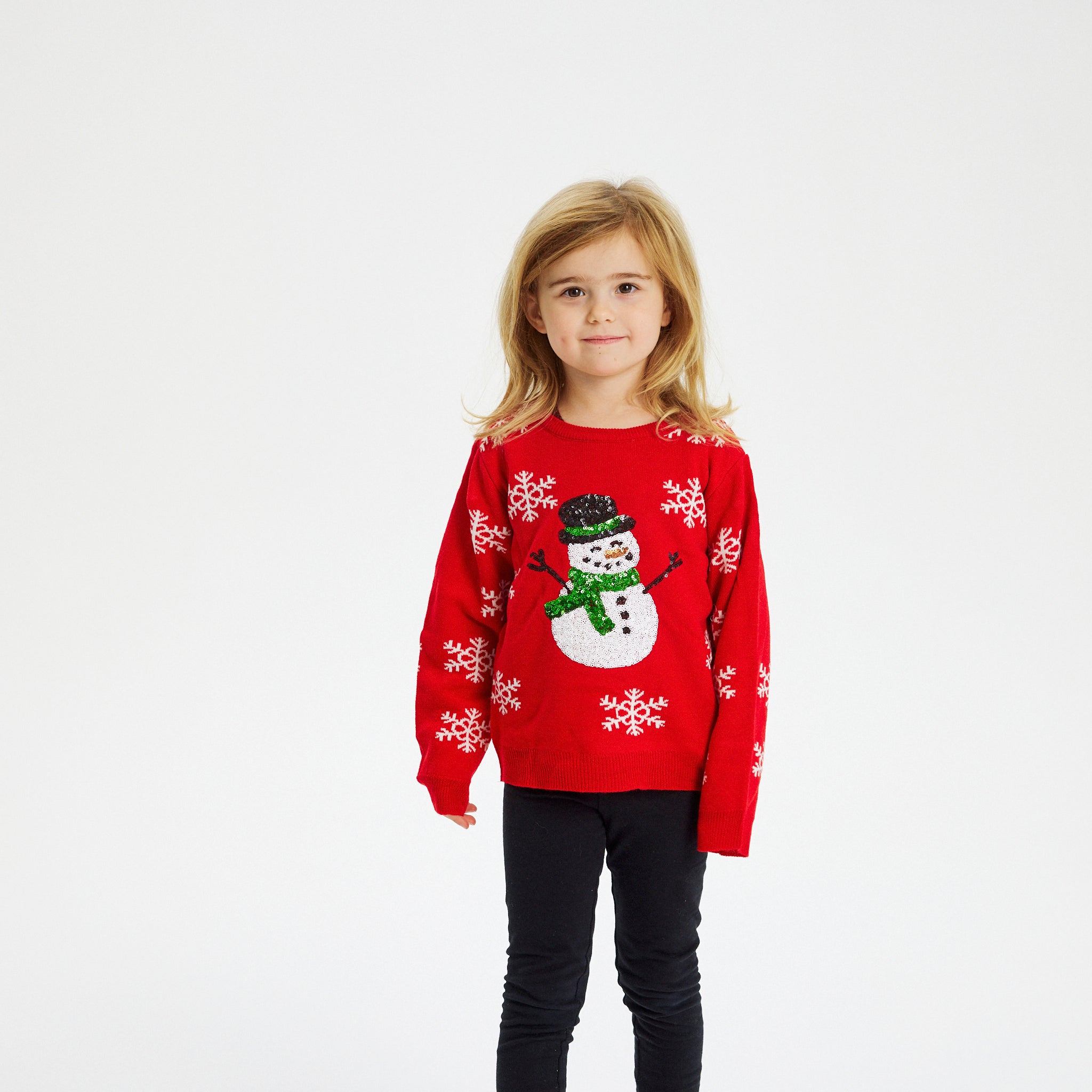 Pull de Noël bonhomme de neige rouge - enfant